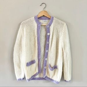 VINTAGE cream & pastel purple knit cardigan sweater